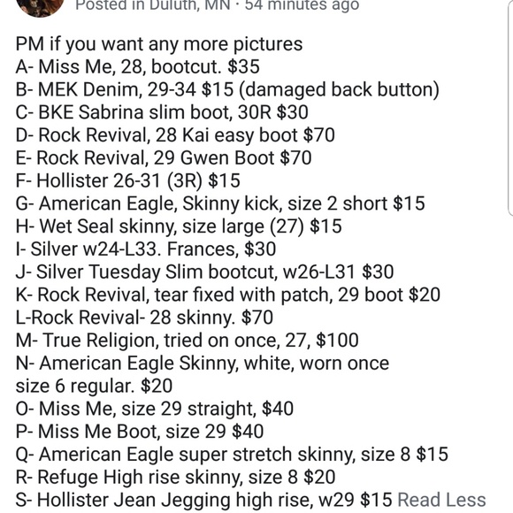 Jeans miss me Rock revival American Eagle